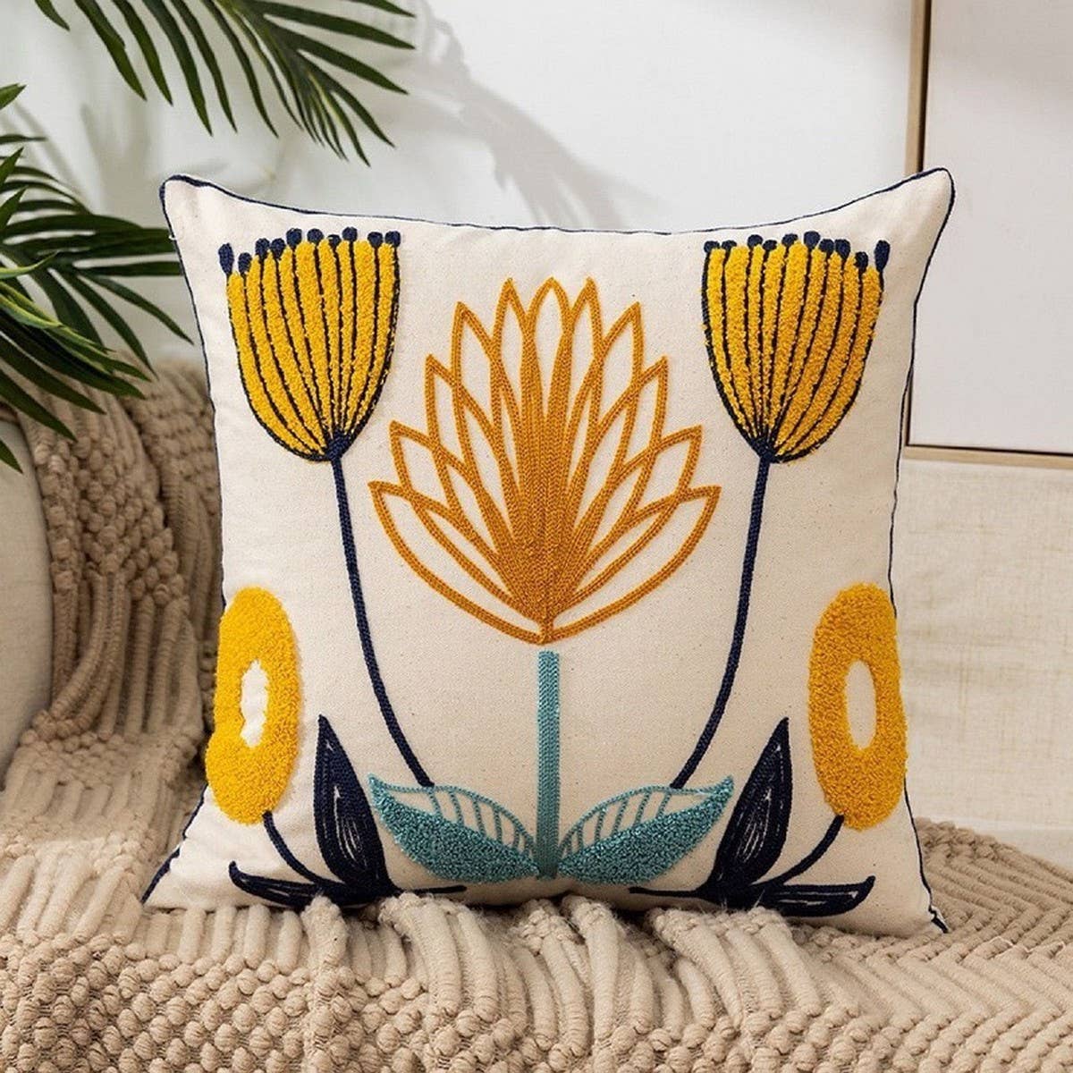Floral Embroidered Pillow