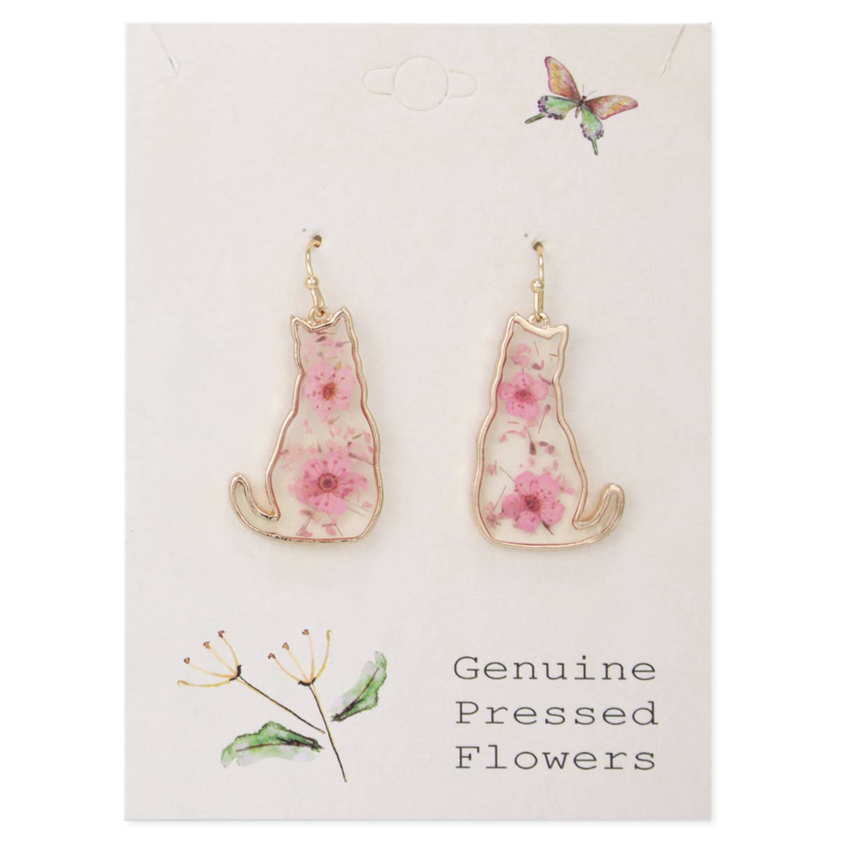 Feline Friend Cat Dried Flower Earrings - Vintage MC
