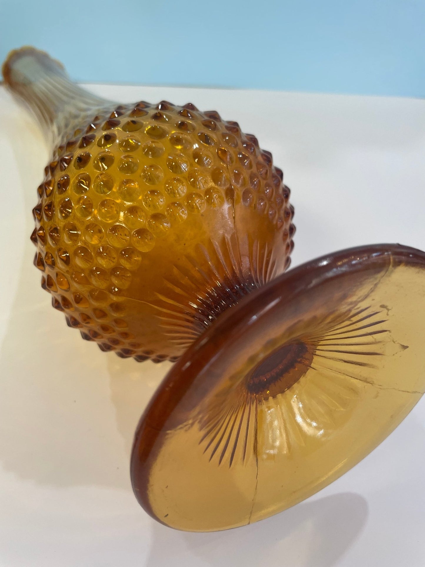 Fenton Amber Hobnail Swung Glass Vase - Vintage MC