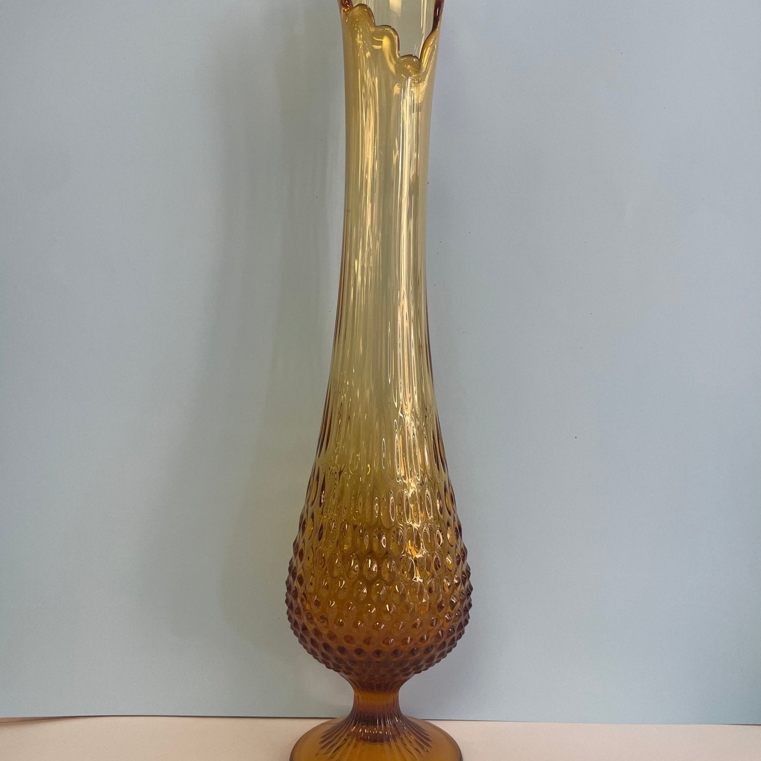 Fenton Amber Hobnail Swung Glass Vase - Vintage MC