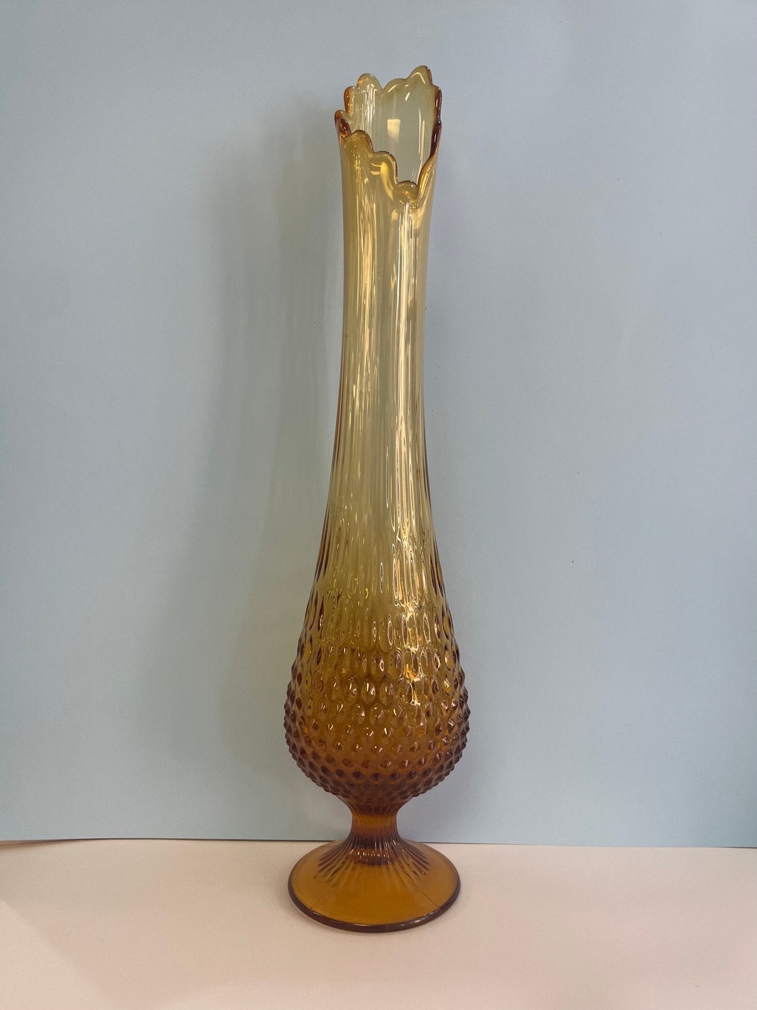Fenton Amber Hobnail Swung Glass Vase - Vintage MC