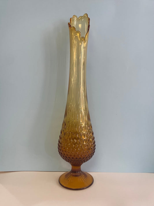 Fenton Amber Hobnail Swung Glass Vase - Vintage MC
