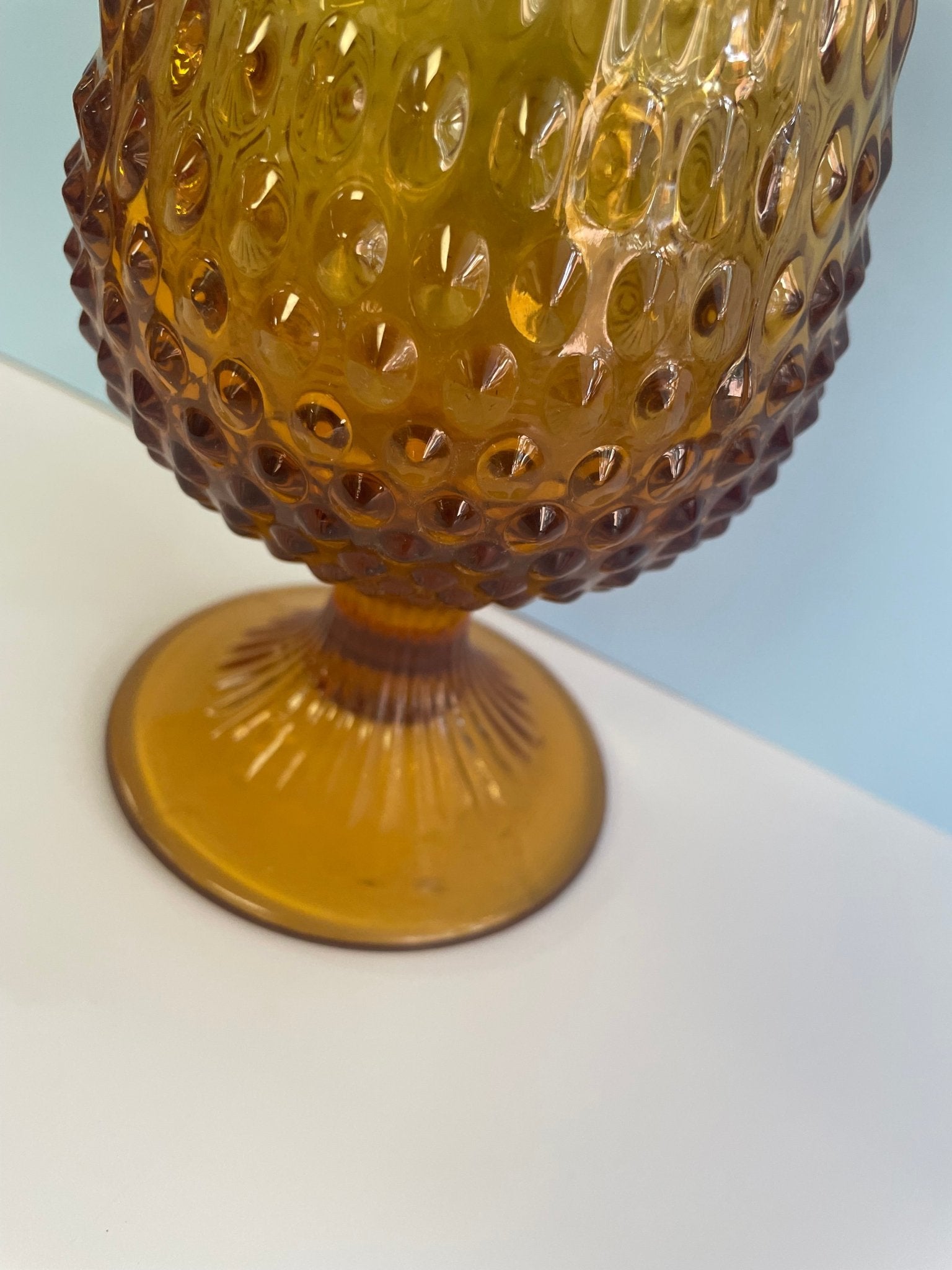 Fenton Amber Hobnail Swung Glass Vase - Vintage MC