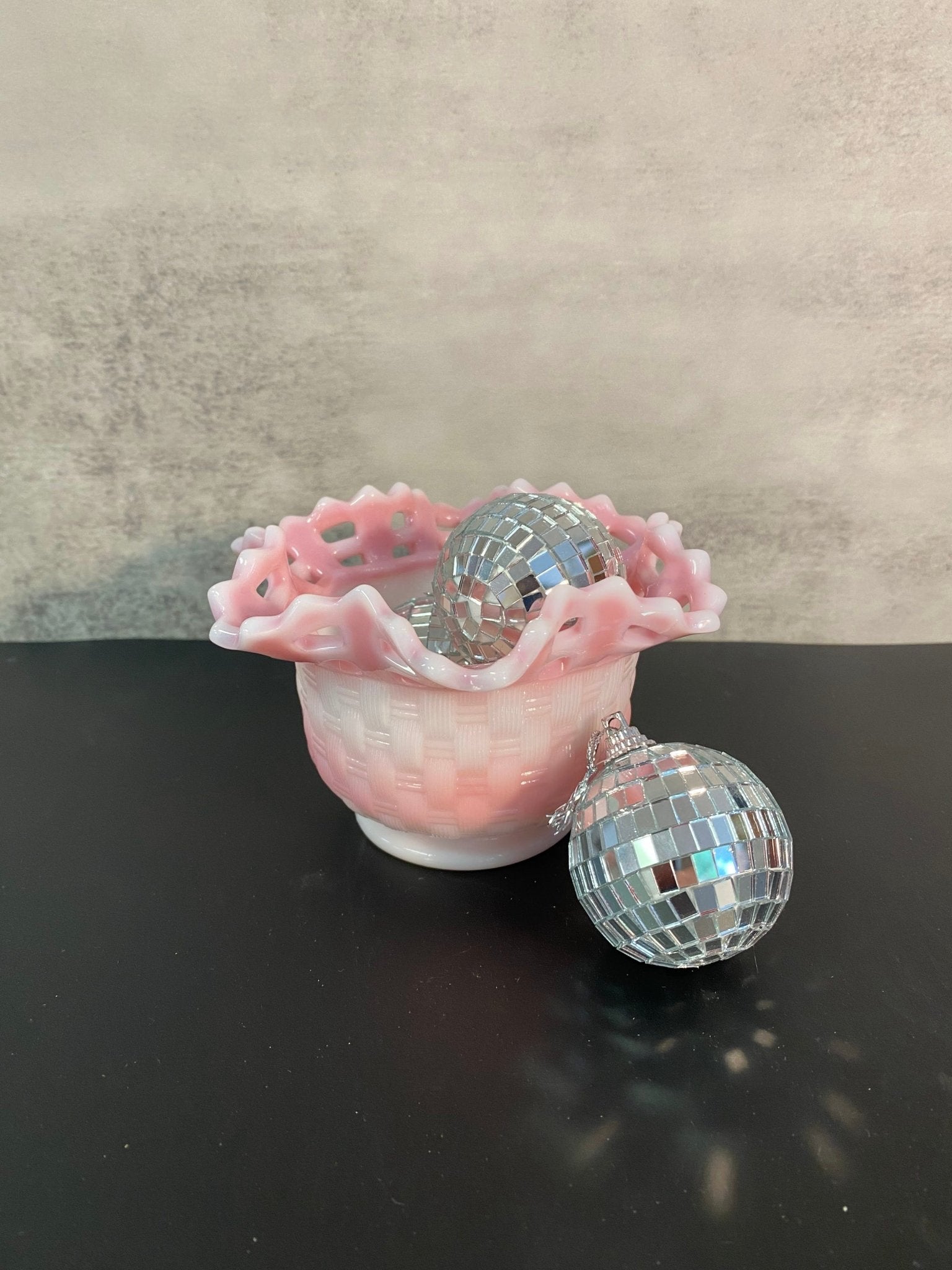 Fenton Rosalene Basketweave Bowl - Vintage MC