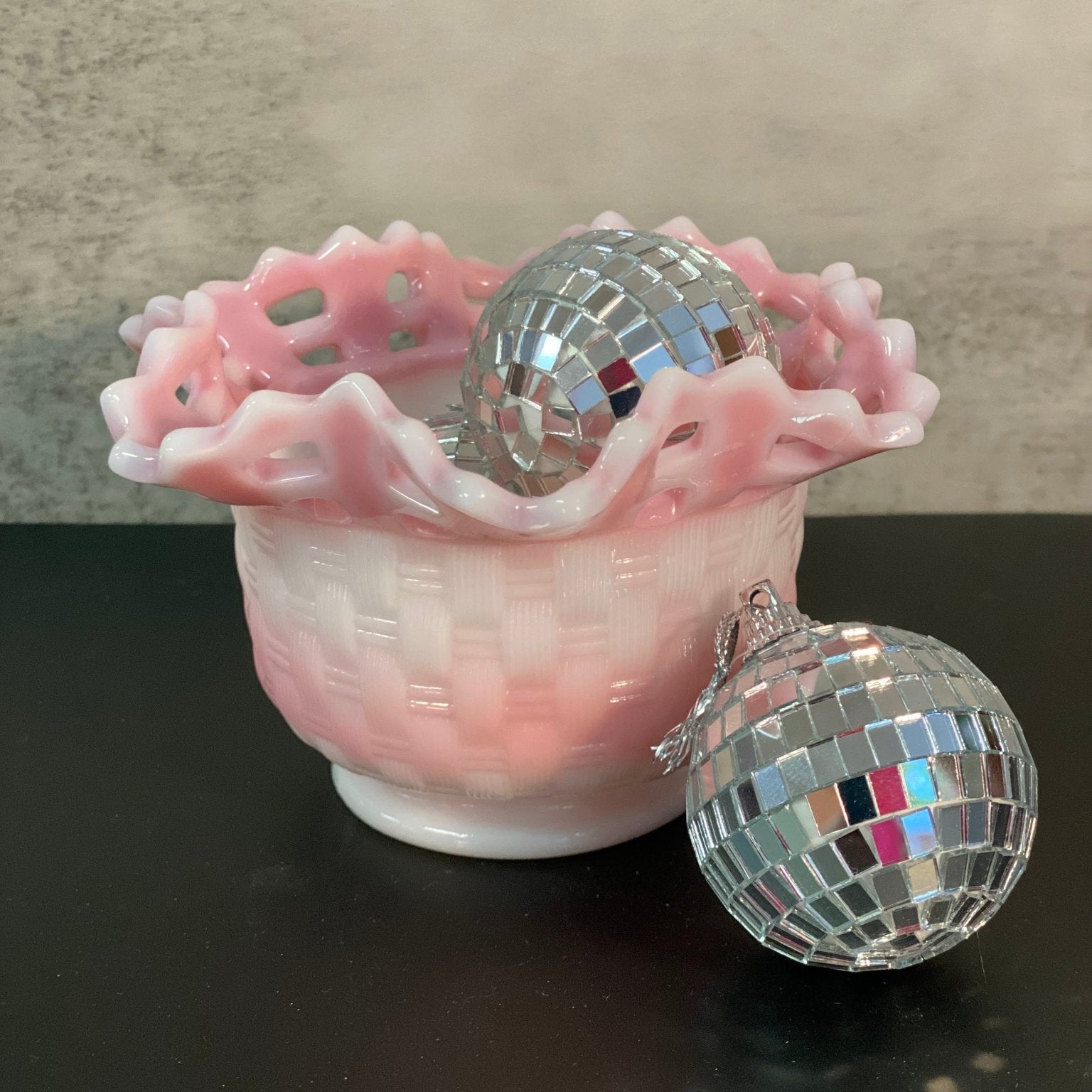 Fenton Rosalene Basketweave Bowl - Vintage MC