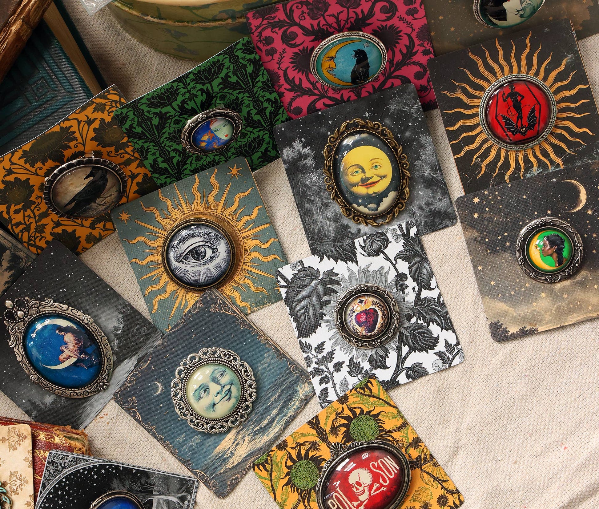Handmade Eclectic Vintage Cameo Brooches on Cards