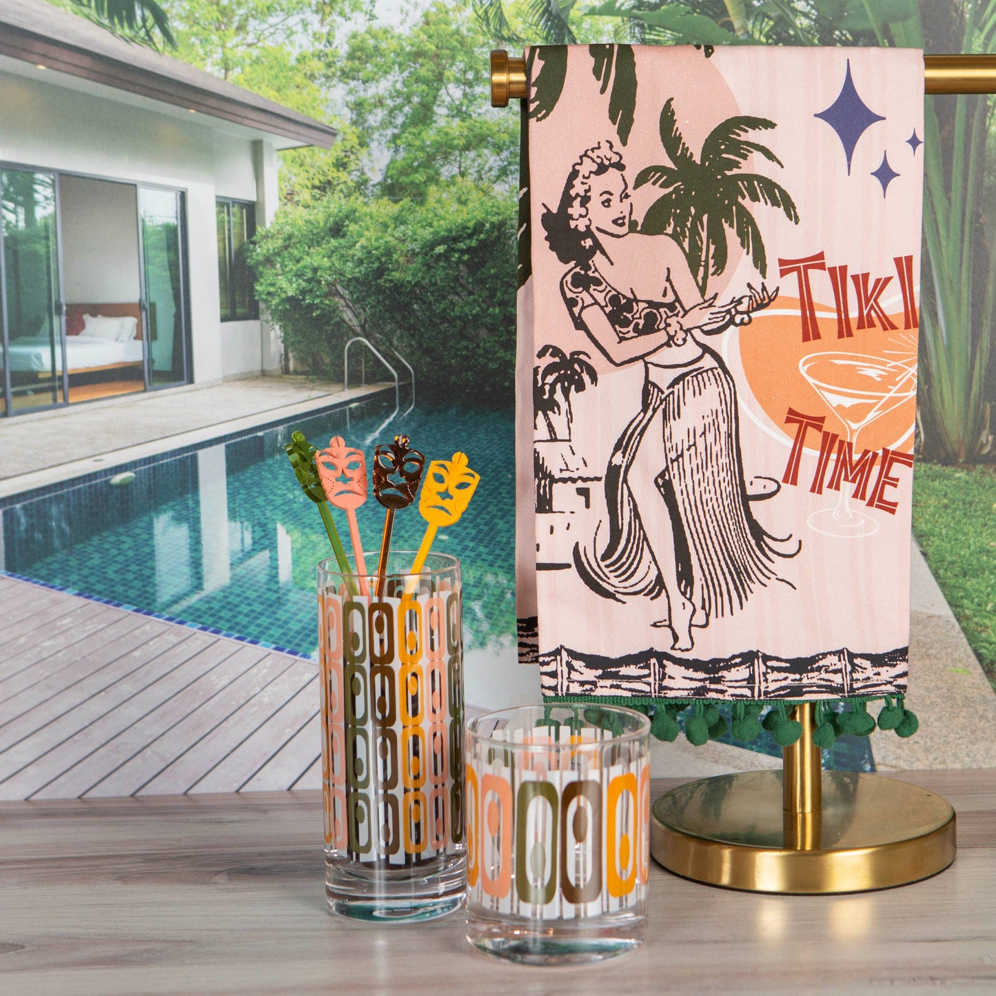 Tiki Mid Century Modern Inspired Highball Cocktail Glass