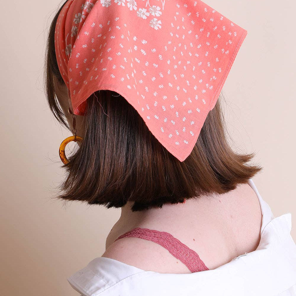 Floral and Dot Cotton Neckerchief Bandana - Vintage MC
