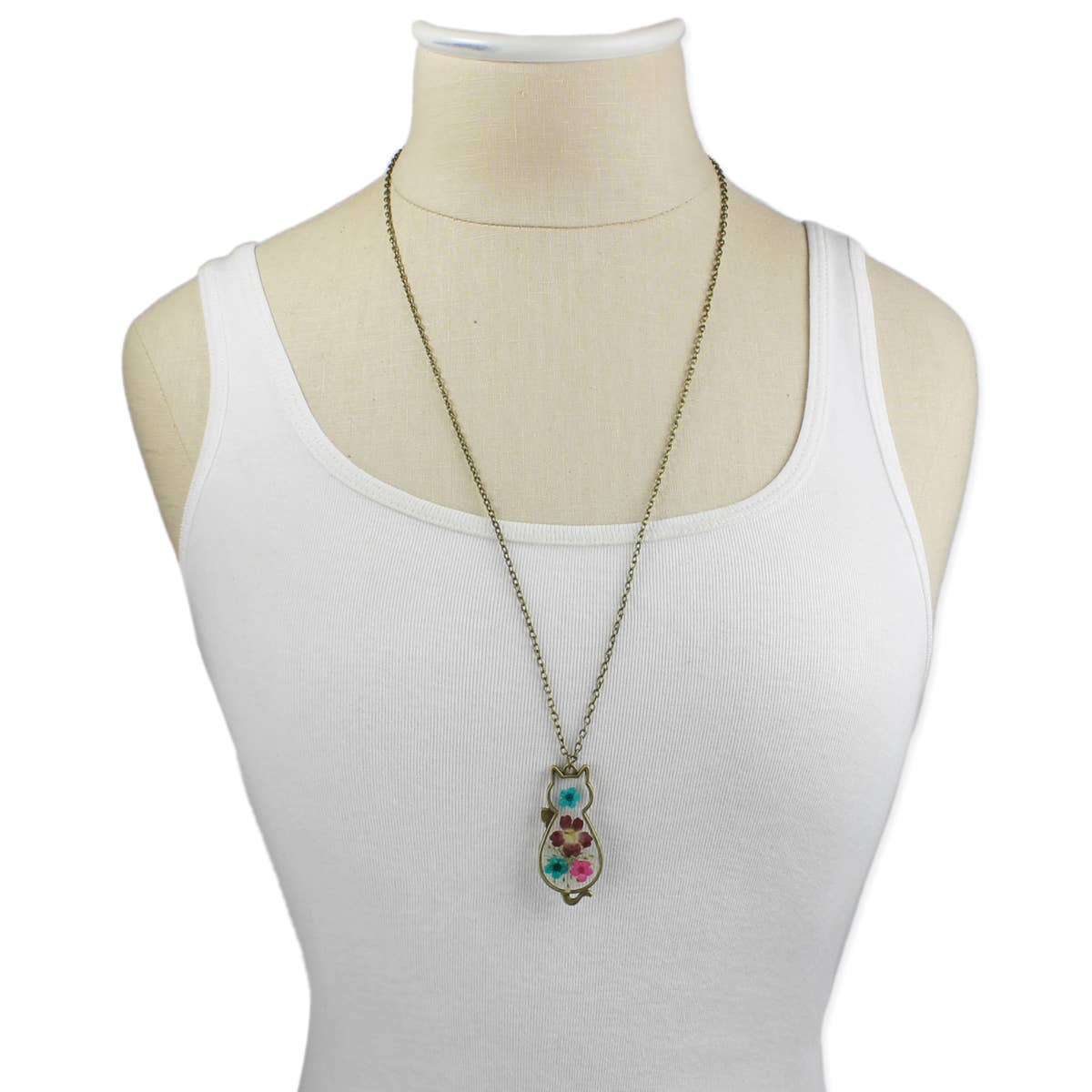 Floral Feline Dried Flower Cat Necklace - Vintage MC