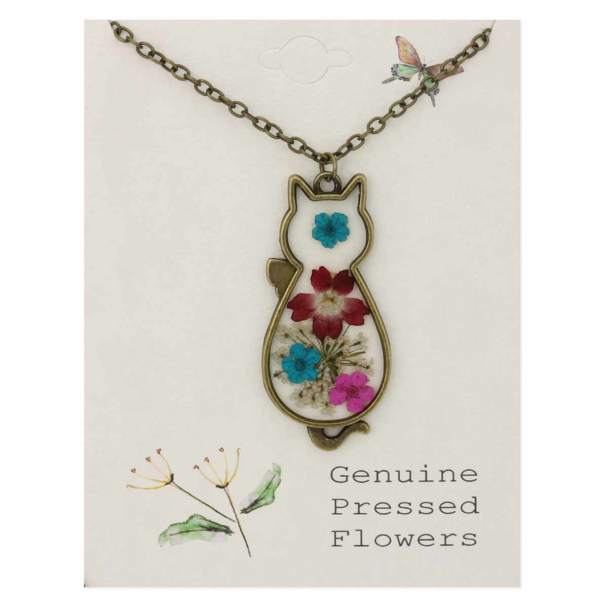 Floral Feline Dried Flower Cat Necklace - Vintage MC