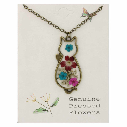 Floral Feline Dried Flower Cat Necklace - Vintage MC