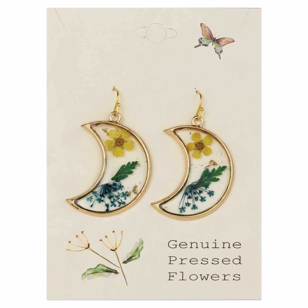 Floral Moon Dried Flower Crescent Earrings - Vintage MC