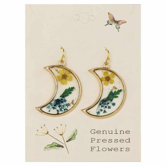 Floral Moon Dried Flower Crescent Earrings - Vintage MC