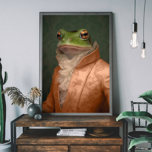 Frog in Peach Jacket Animal Portrait Print - Vintage MC