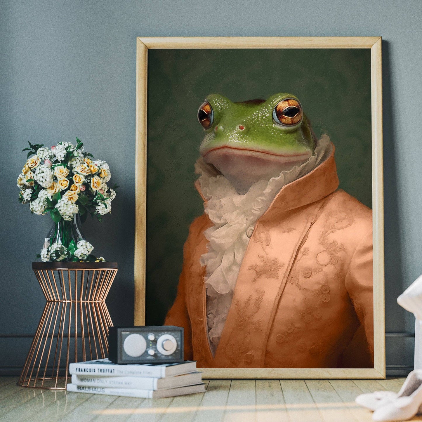 Frog in Peach Jacket Animal Portrait Print - Vintage MC