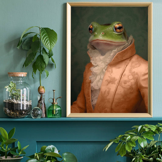 Frog in Peach Jacket Animal Portrait Print - Vintage MC