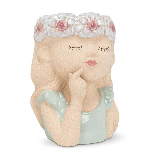 Girl w/Flowers Large Planter - 6" - Vintage MC