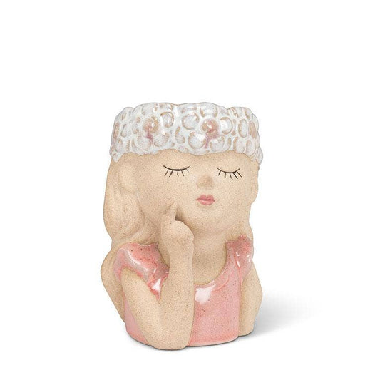 Girl with Flowers Sm Planter - 4"H - Vintage MC