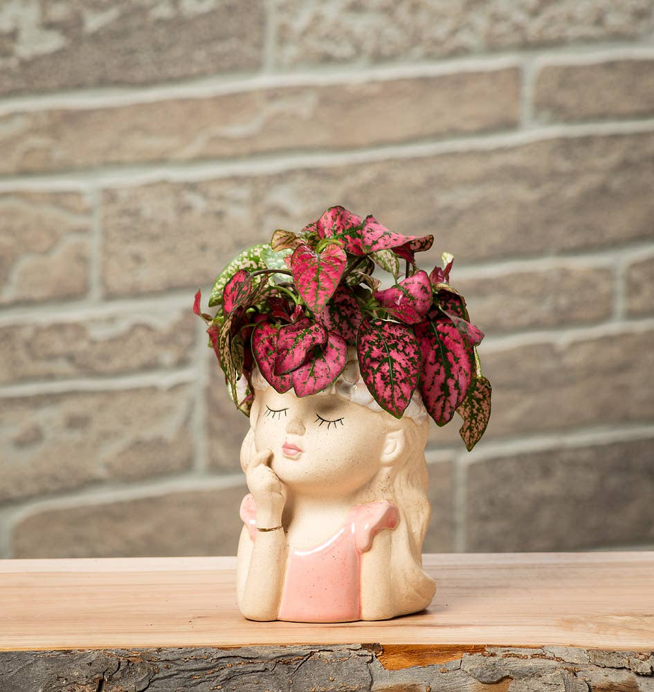 Girl with Flowers Sm Planter - 4"H - Vintage MC