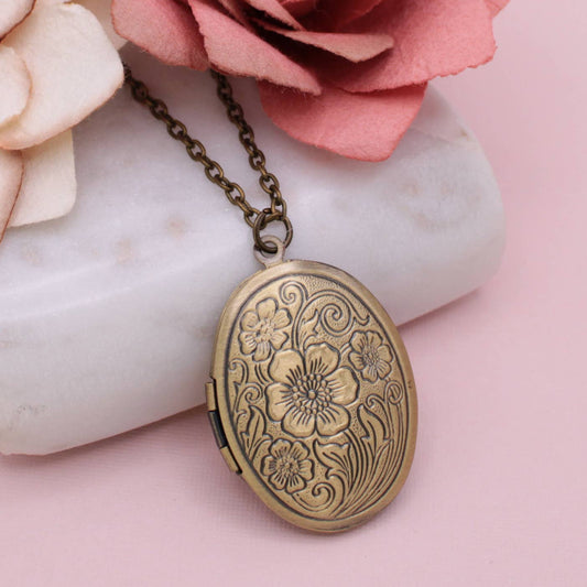 Gold Floral Locket Necklace - Vintage MC