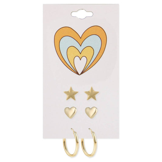 Gold Heart Star Post Hoop Earrings Set - Vintage MC