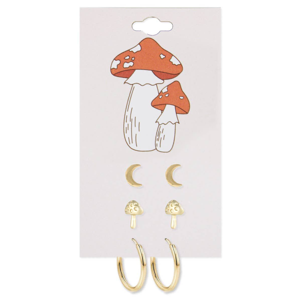 Gold Moon Mushroom Post Hoop Earring Set - Vintage MC