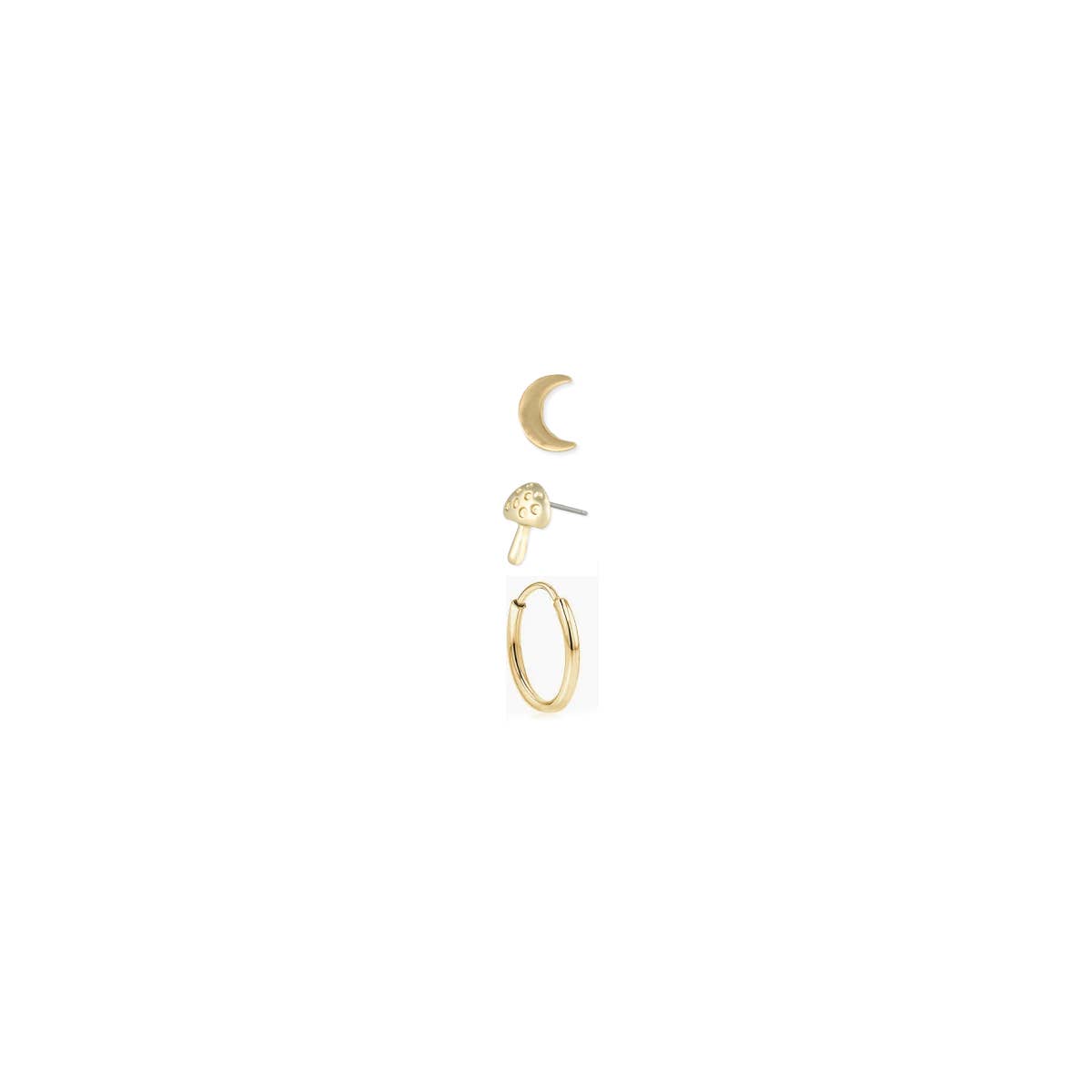 Gold Moon Mushroom Post Hoop Earring Set - Vintage MC