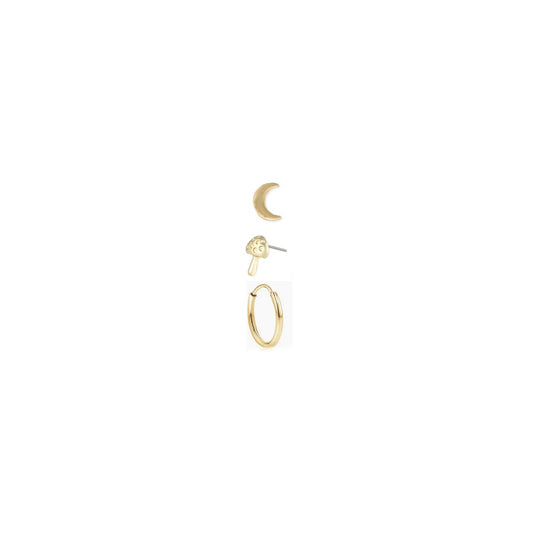 Gold Moon Mushroom Post Hoop Earring Set - Vintage MC
