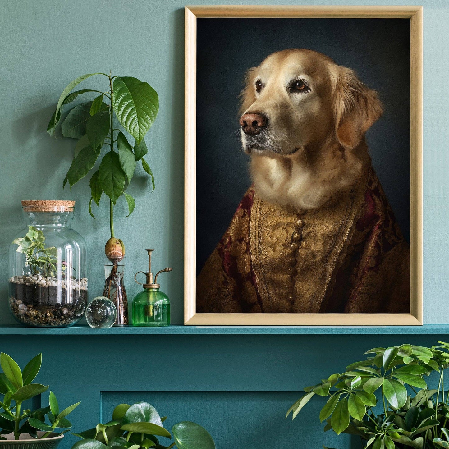 Golden Retriever Dog Portrait Print - Vintage MC