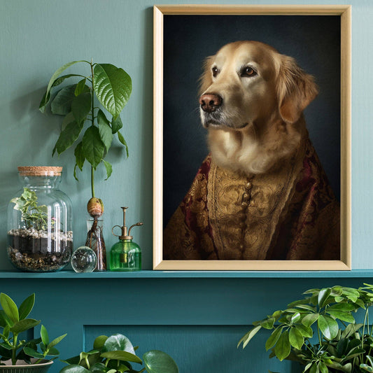 Golden Retriever Dog Portrait Print - Vintage MC