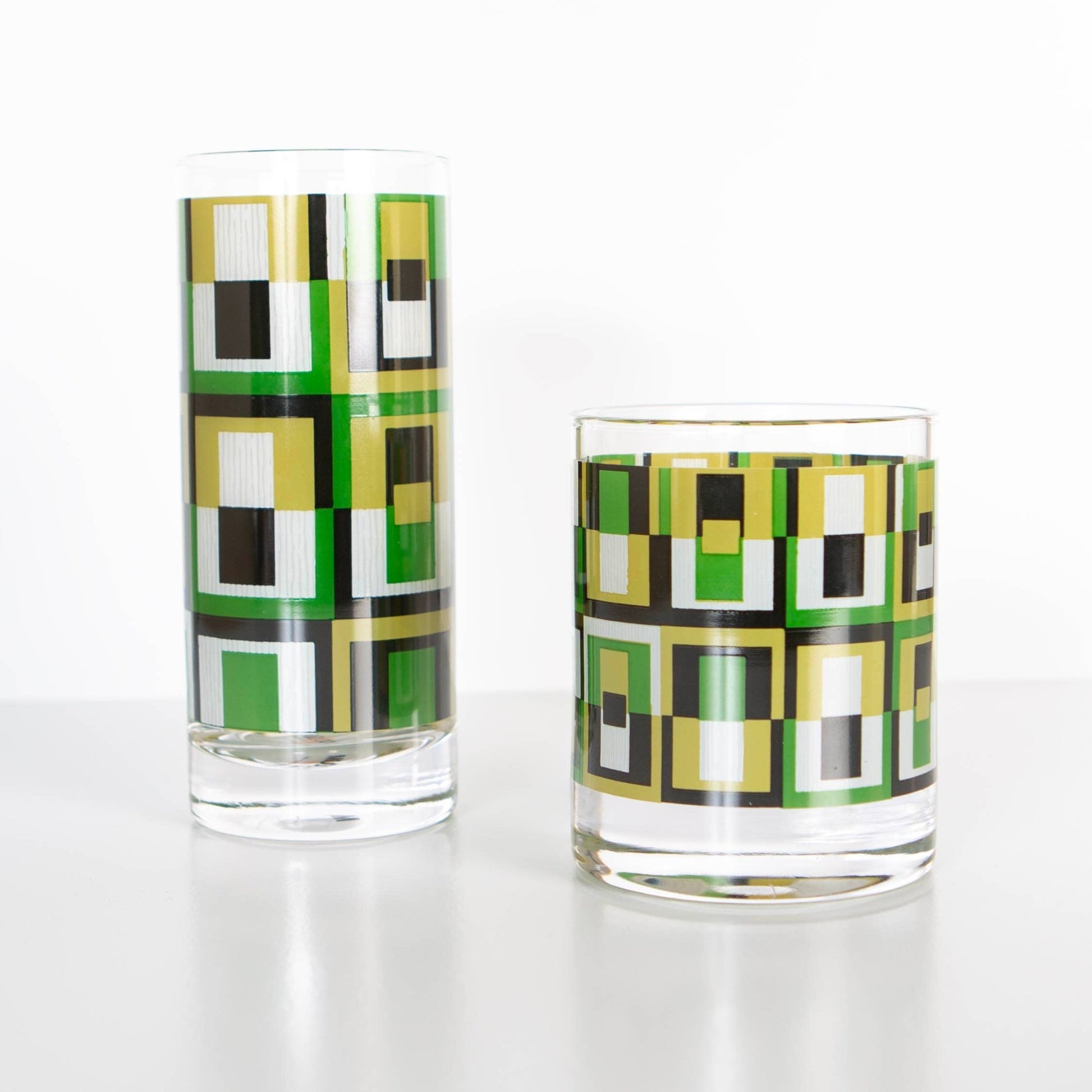 Green Squares Highball Cocktail Glass - Vintage MC