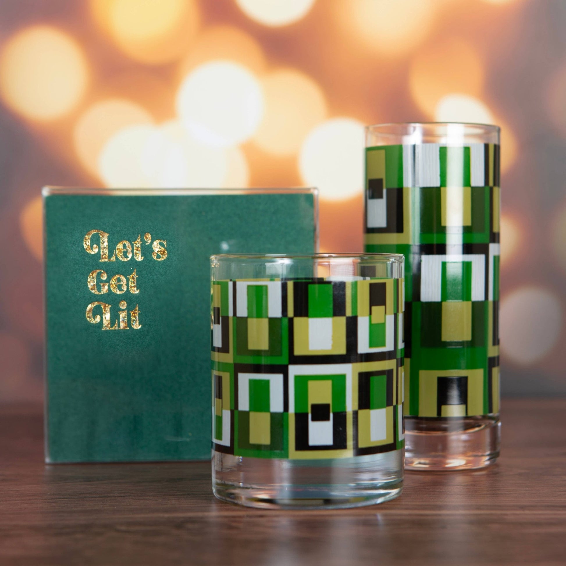 Green Squares Highball Cocktail Glass - Vintage MC