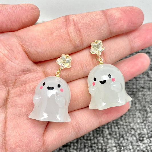 Halloween Glow In Dark Resin Ghost Earrings - Vintage MC