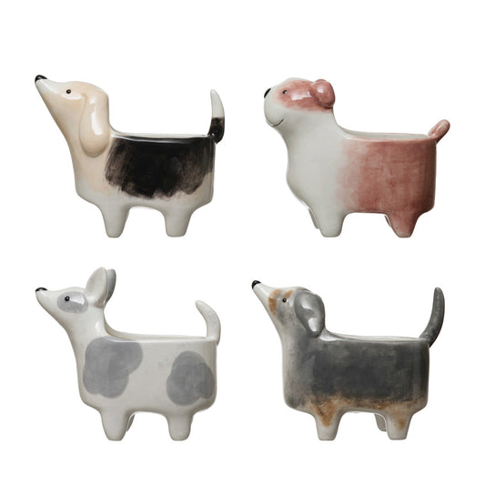 Hand - Painted Ceramic Dog Planter - Vintage MC