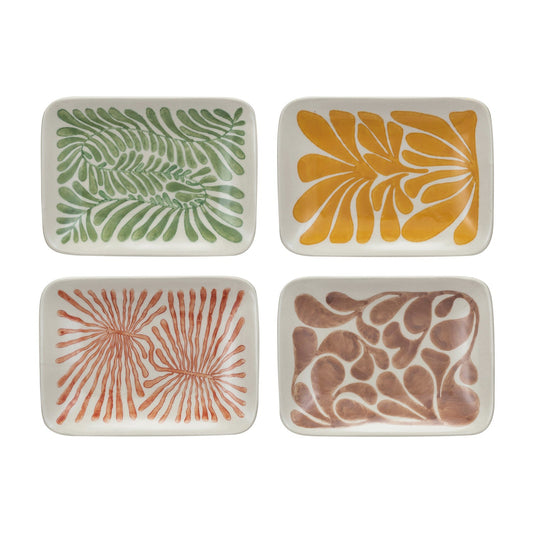 Hand - Painted Stoneware Plate w/ Abstract Design - Vintage MC