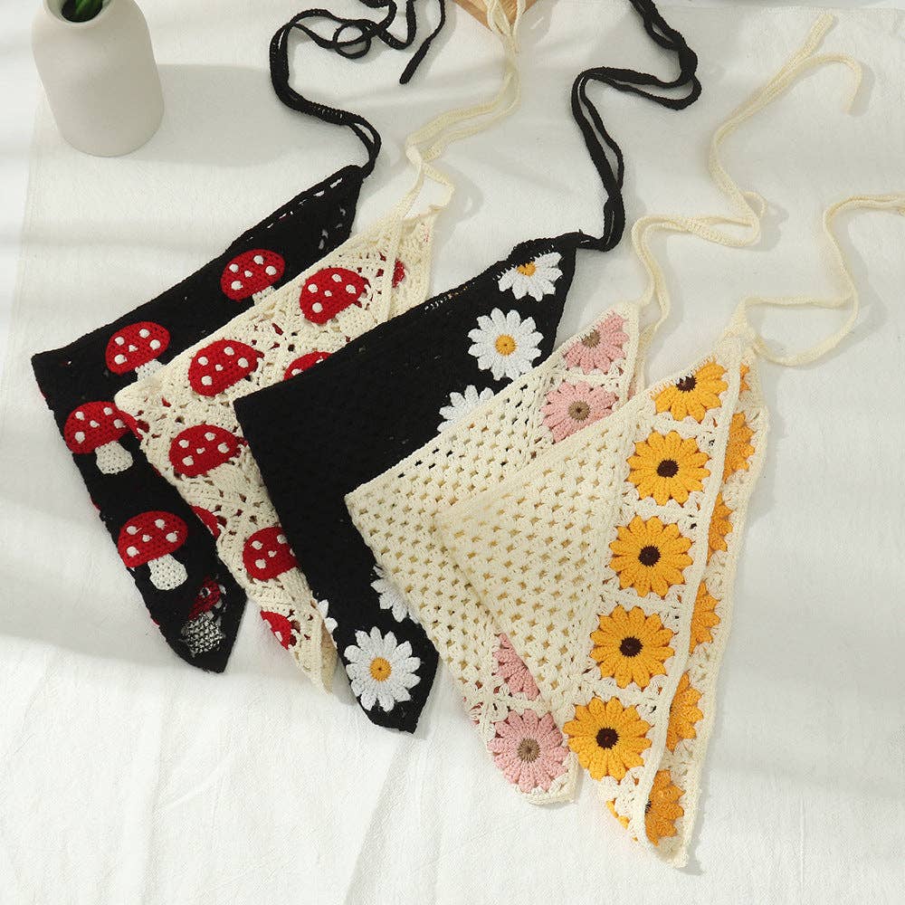 Handmade Crochet Headband Sunflower Mushroom - Vintage MC