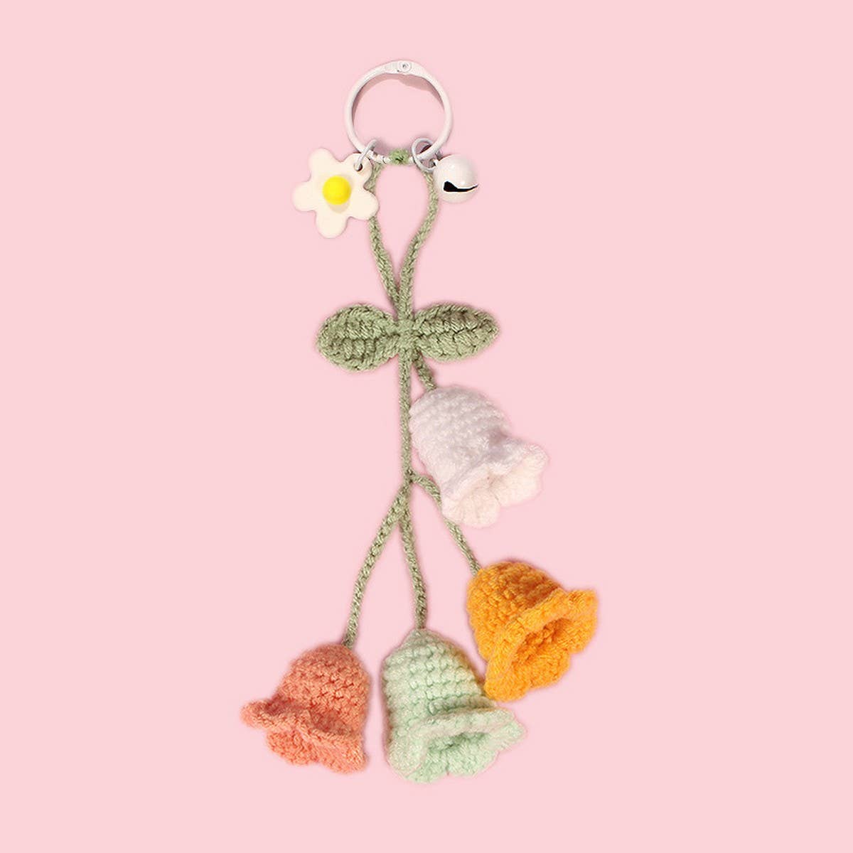 HANDWOVEN LILY OF THE VALLEY FLOWER KEYCHAIN - Vintage MC