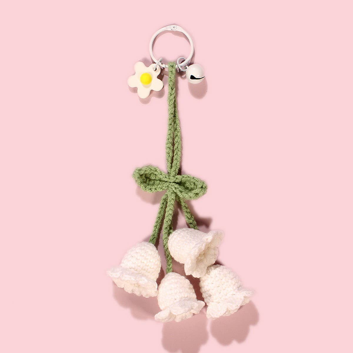 HANDWOVEN LILY OF THE VALLEY FLOWER KEYCHAIN - Vintage MC