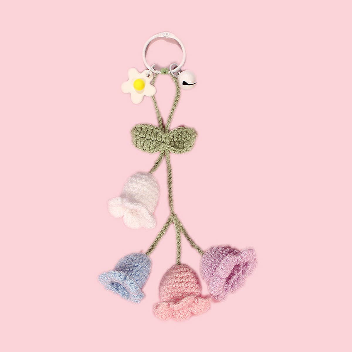HANDWOVEN LILY OF THE VALLEY FLOWER KEYCHAIN - Vintage MC