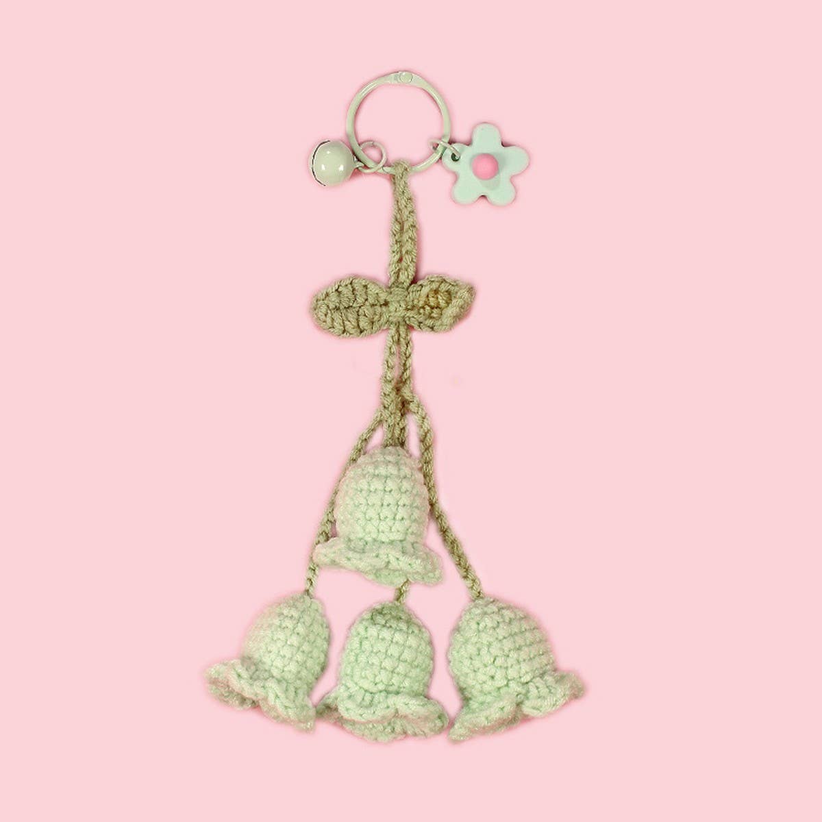 HANDWOVEN LILY OF THE VALLEY FLOWER KEYCHAIN - Vintage MC