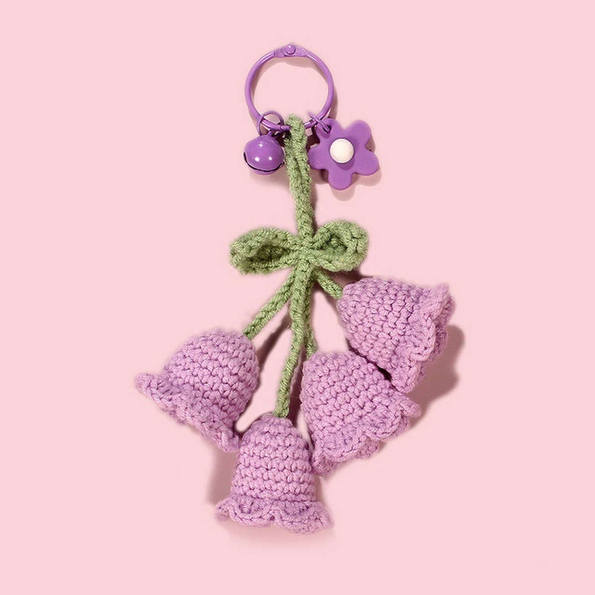HANDWOVEN LILY OF THE VALLEY FLOWER KEYCHAIN - Vintage MC