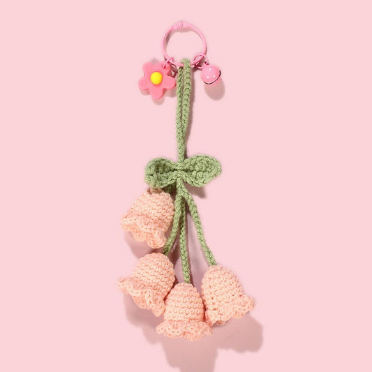 HANDWOVEN LILY OF THE VALLEY FLOWER KEYCHAIN - Vintage MC