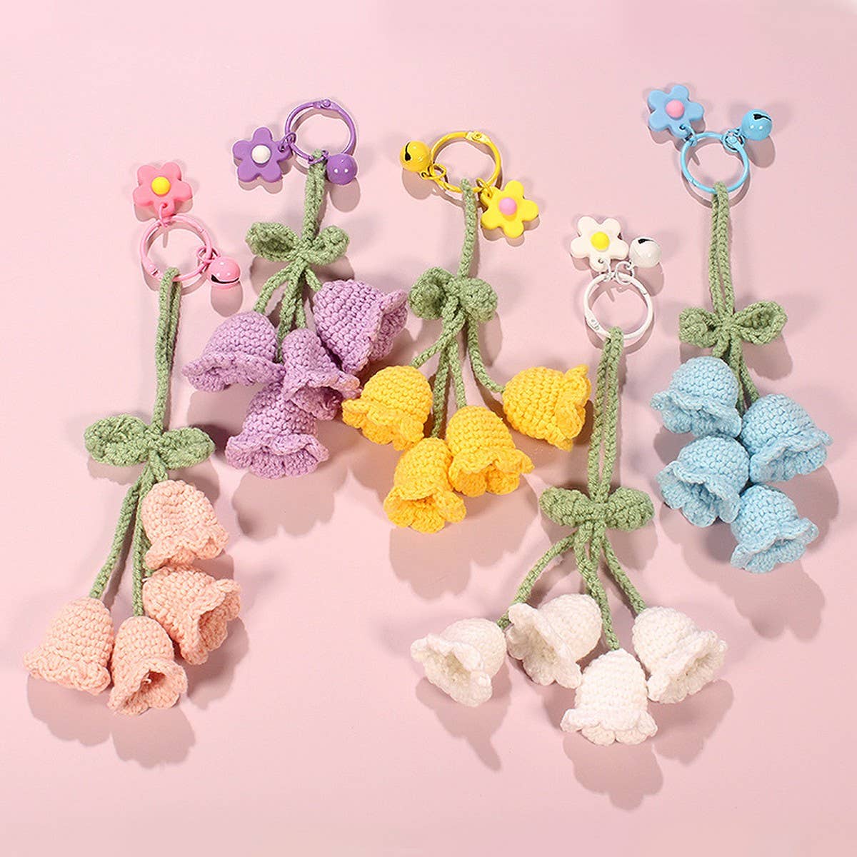 HANDWOVEN LILY OF THE VALLEY FLOWER KEYCHAIN - Vintage MC