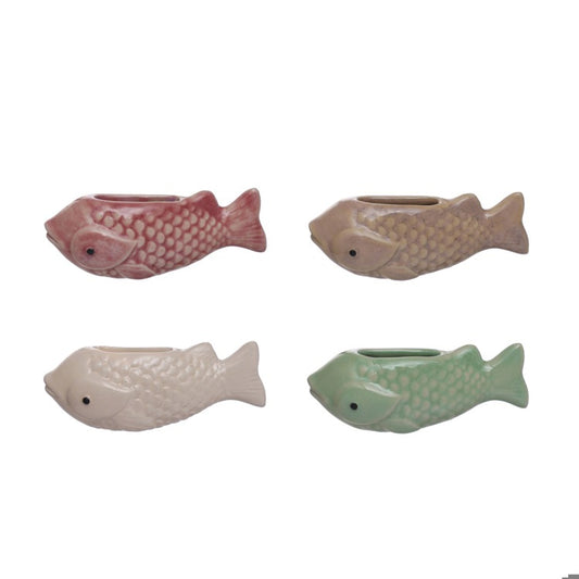 4-1/4"L Stoneware Fish Mini Vase