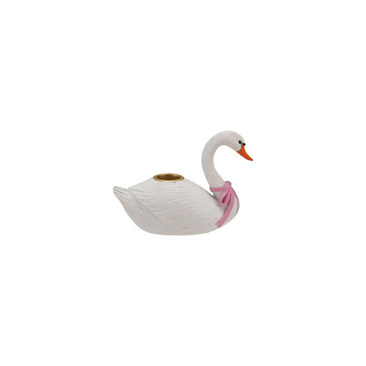Resin Swan Shaped Taper Holder W Bow