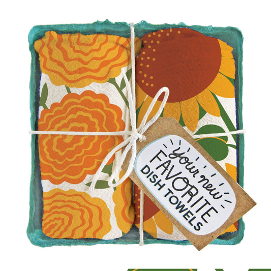 HELLO SUNSHINE (Sunflower,Marigold) - Tea Towel Set of 2 - Vintage MC