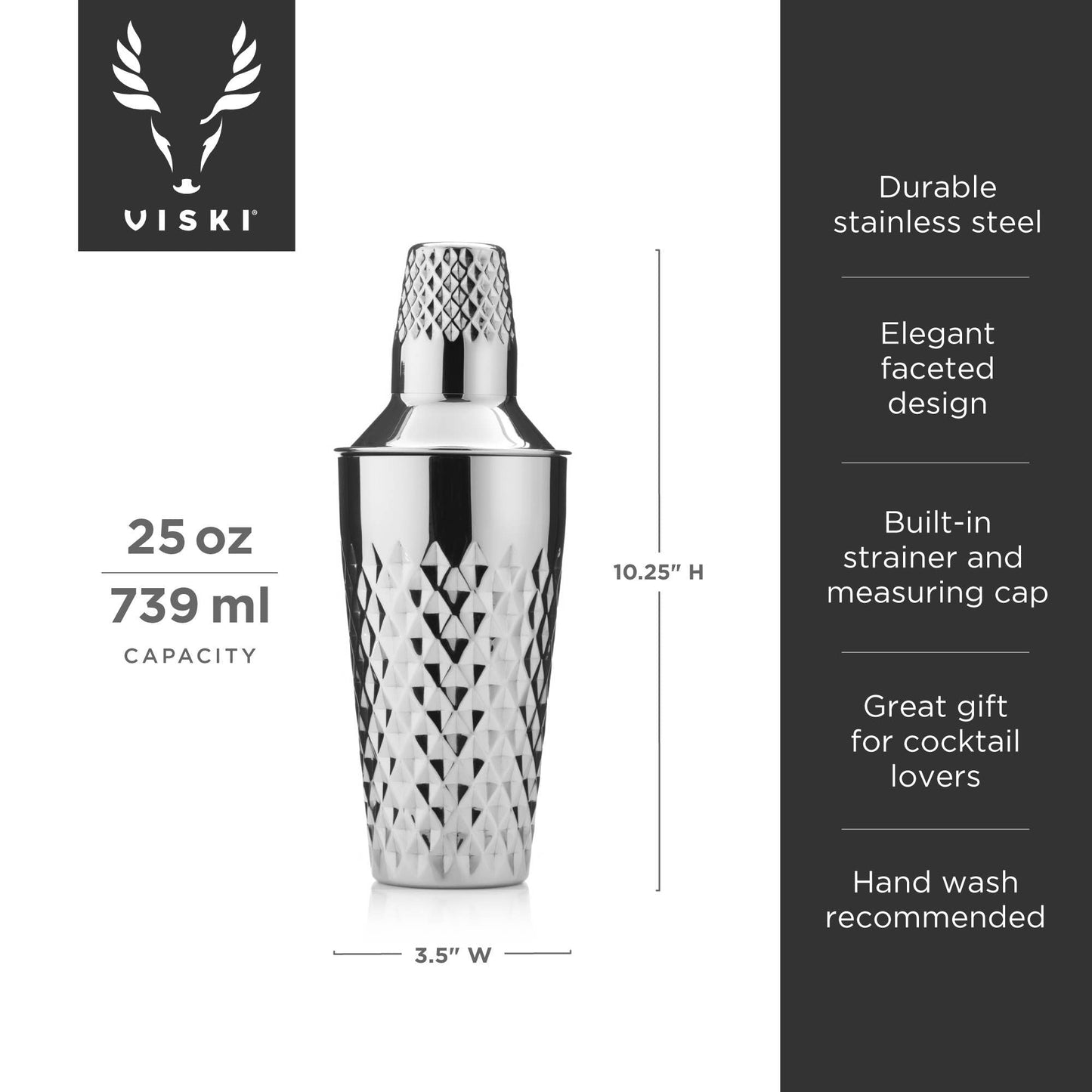 Irving™ Diamond Faceted Stainless Steel Cocktail Shaker - Vintage MC