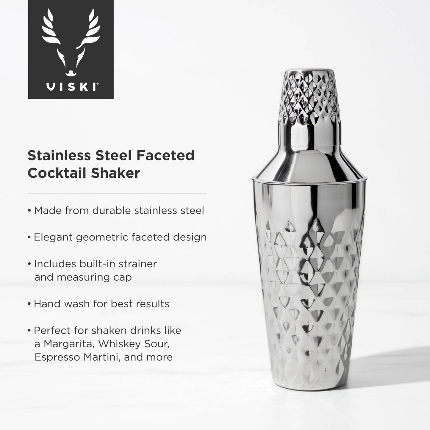 Irving™ Diamond Faceted Stainless Steel Cocktail Shaker - Vintage MC