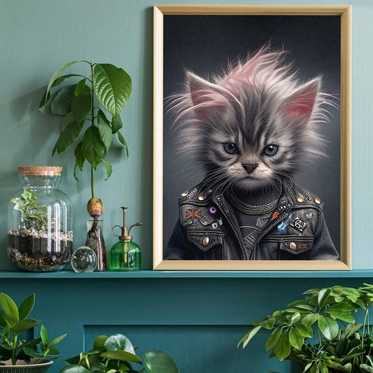 Kitten Punk Kids Animal Portrait Print - Vintage MC