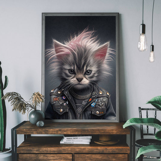 Kitten Punk Kids Animal Portrait Print - Vintage MC